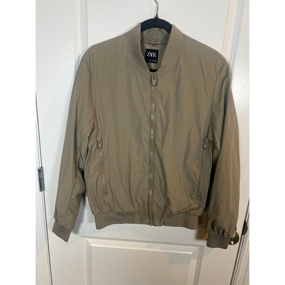Zara Mens Bomber Jacket Full Zip Mesh Lined Tan Size S
